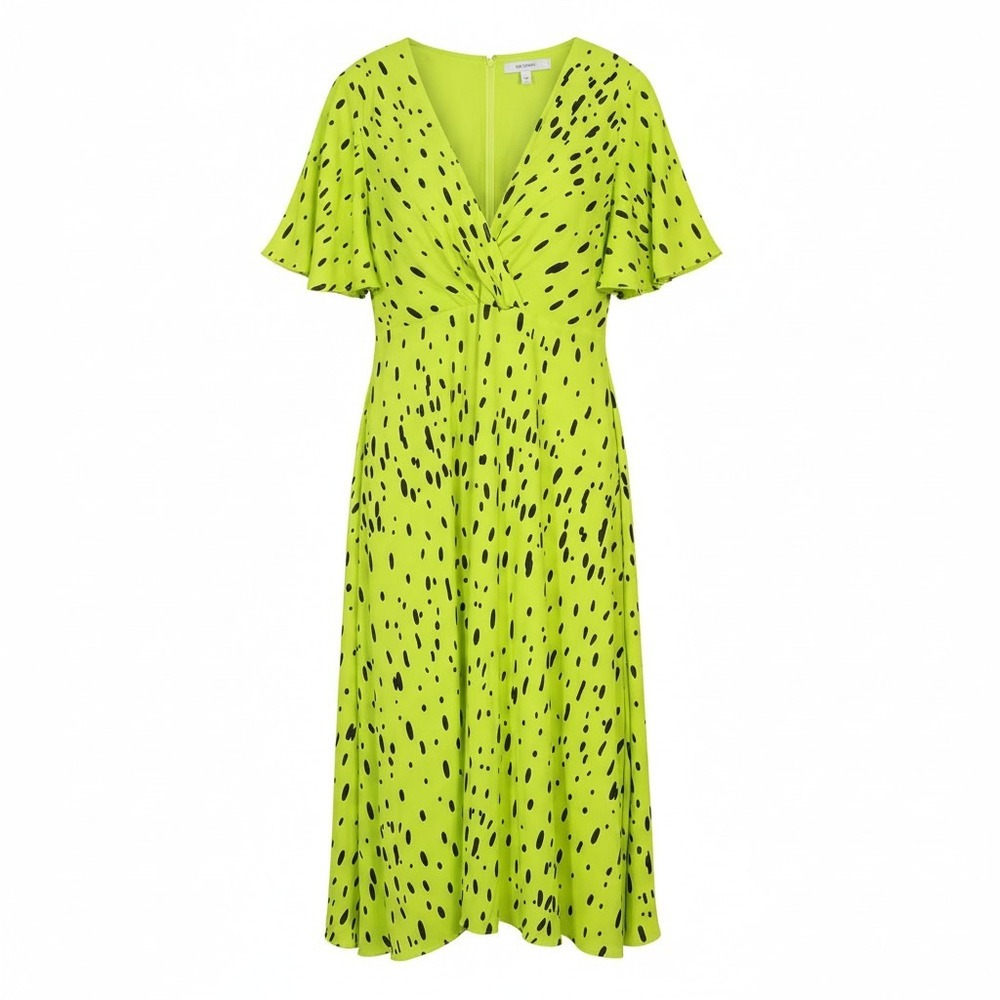 By Egreis Cottagecore Lime Green Abstract Dot V-Neck Midi Summer Dress XXL NWT